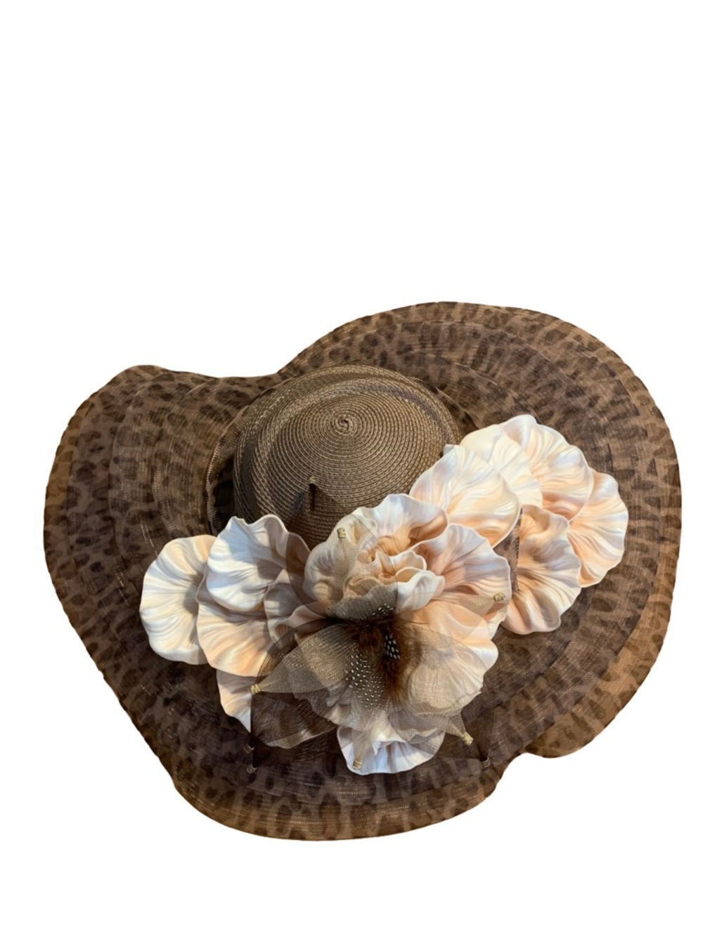 VINTAGE MR. HI'S CLASSIC BROWN & PINK ANIMAL PRINT WIDE BRIM HAT - Picture 4 of 13